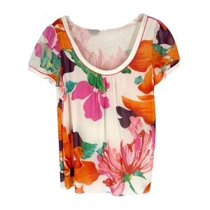 Vivienne Tam Mesh Top Womens Size Large Pink Orange Floral Vintage 90s